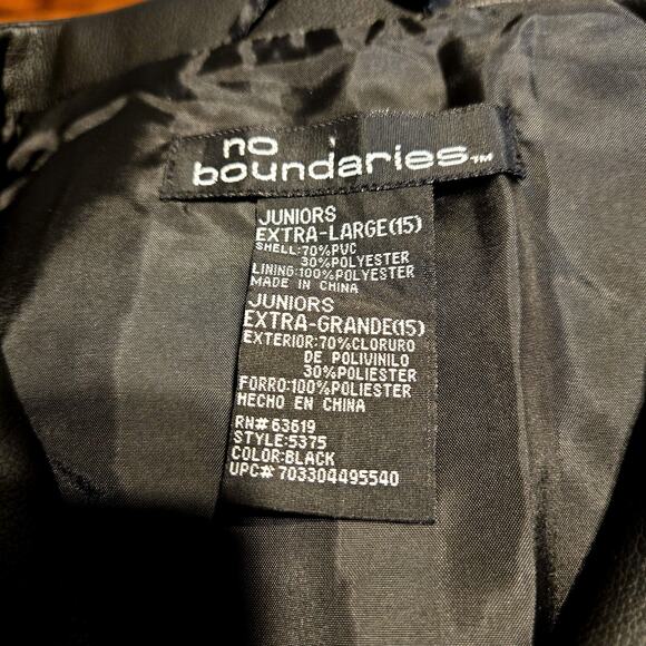 No Boundaries XL (15) Juniors Black Vest  Coat Jacket Teen Kids Extra Large - Picture 3 of 5